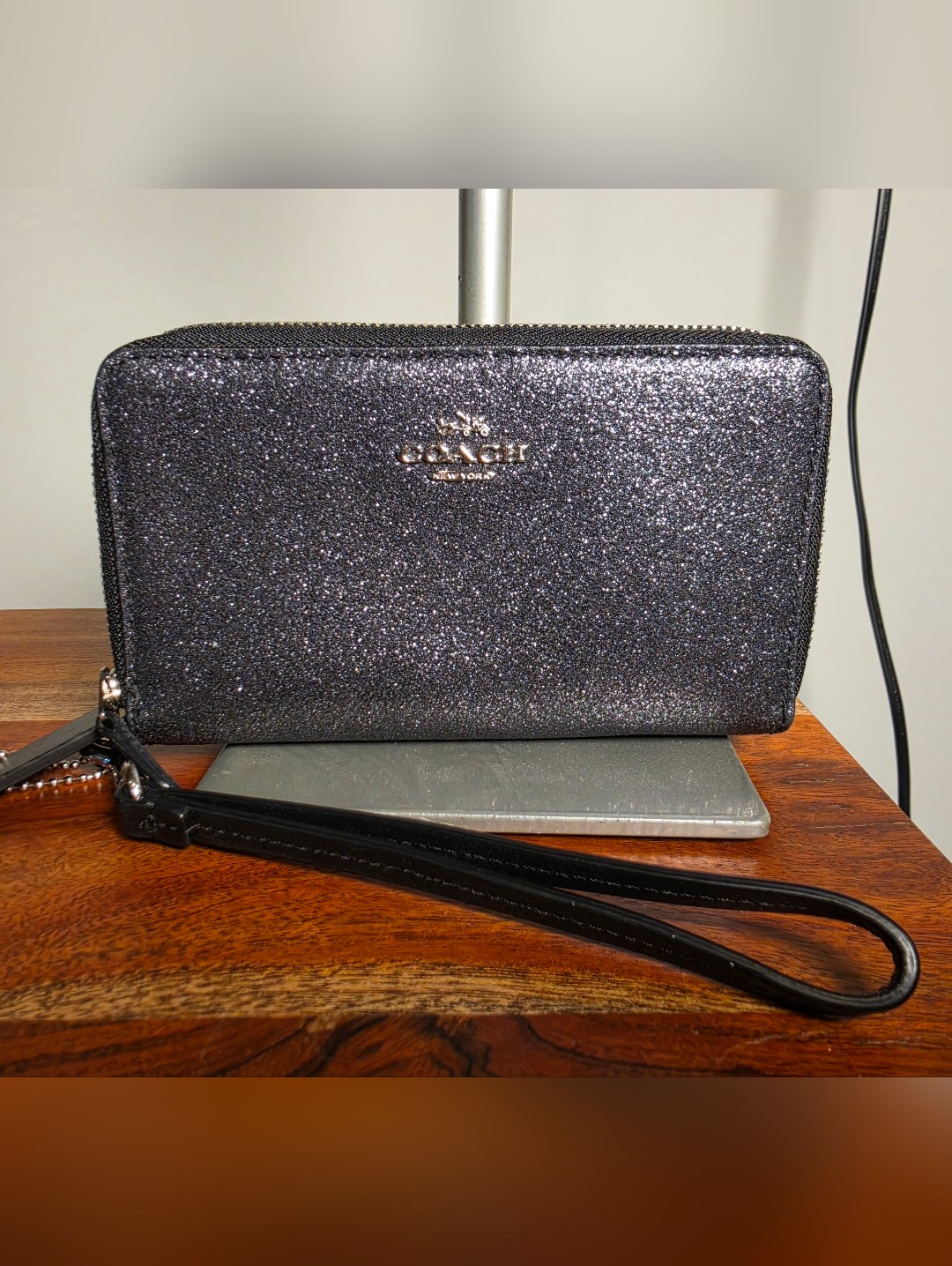 Coach Black Glitter Leather Wristlet